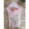 Yenidoğan Grand Lüks Kelebek Ağır Güpür İşlemeli Şapkalı Bebek Battaniyesi Kundak Pembe