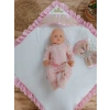 Yenidoğan Grand Lüks Kelebek Ağır Güpür İşlemeli Şapkalı Bebek Battaniyesi Kundak Pembe