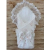 Yenidoğan Hanımeli Desenli Nakışlı Delüks Kundak Bebek Battaniyesi Ekru