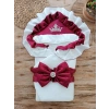 Yenidoğan Mehtap Lüks Kelebek Nakışlı Bebek Battaniyesi Kundak Bordo