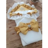 Yenidoğan Mehtap Lüks Kelebek Nakışlı Bebek Battaniyesi Kundak Sarı