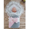 Yenidoğan Teri Nakışlı Prizma Taş Kundak Bebek Battaniyesi Pembe