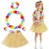Yetişkin Çocuk Hawaii Parti Seti - 40 cm Naturel Etek + Çiçek Aksesuarlar (5 Parça) NessiWorld