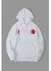 10 Kasıma Özel Üç İplik Kapüşonlu Baskılı SweatShirt - Beyaz