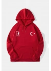 10 Kasıma Özel Üç İplik Kapüşonlu Baskılı SweatShirt - Kırmızı