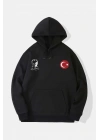 10 Kasıma Özel Üç İplik Kapüşonlu Baskılı SweatShirt - Siyah