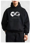 10 Kasıma Özel Üç İplik Kapüşonlu Baskılı SweatShirt - Siyah