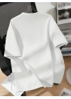 20/1 Penye Compack Ayı Baskılı Oversize Bisiklet Yaka Kısa Kol T-shirt - Beyaz