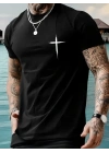 20/1 Penye Compack Baskılı Oversize Bisiklet Yaka Kısa Kol T-shirt - Siyah