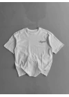 20/1 Penye Compack Baskılı Oversize Bisiklet Yaka Kısa Kol Yazlık T-shirt - Beyaz