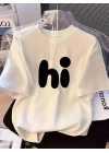 20/1 Penye Compack Baskılı Oversize Bisiklet Yaka Kısa Kol Yazlık T-shirt - Beyaz