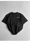 20/1 Penye Compack Baskılı Oversize Bisiklet Yaka Kısa Kol Yazlık T-shirt - Siyah