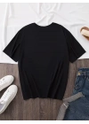 20/1 Penye Compack Baskılı Oversize Bisiklet Yaka Kısa Kol Yazlık T-shirt - Siyah