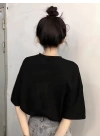20/1 Penye Compack Baskılı Oversize Kısa Kol Bisiklet Yaka T-shirt - Siyah