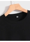 20/1 Penye Compack Baskılı Oversize Kısa Kol Bisiklet Yaka T-shirt - Siyah