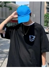 20/1 Penye Compack Bisiklet Yaka Kore tarzı sevimli ayı baskı Kısa Kol Erkek t-shirt - Siyah