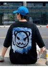 20/1 Penye Compack Bisiklet Yaka Kore tarzı sevimli ayı baskı Kısa Kol Erkek t-shirt - Siyah
