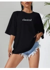 20/1 Penye Compack Classical Baskılı Siyah Oversize Tişort - Siyah
