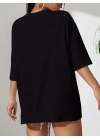 20/1 Penye Compack Classical Baskılı Siyah Oversize Tişort - Siyah