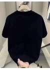 20/1 Penye Compack Day One Baskılı Oversize Bisiklet Yaka T-shirt - Siyah