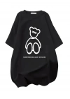 20/1 Penye Compack Ön Arka Baskılı Oversize Bisiklet Yaka T-shirt - Siyah