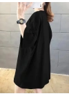 20/1 Penye Compack Ön Arka Baskılı Oversize Bisiklet Yaka T-shirt - Siyah