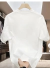 20/1 Penye Compack Özgür kuşlar Baskılı Oversize Bisiklet Yaka T-shirt - Beyaz