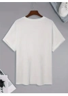 20/1 Penye Compack Palmiye Baskılı Oversize Bisiklet Yaka Kısa Kol T-shirt - Beyaz