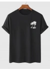 20/1 Penye Compack Palmiye Ön Baskılı Oversize Bisiklet Yaka Kısa Kol Yazlık T-shirt - Siyah