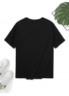 20/1 Penye Compack Palmiye Ön Baskılı Oversize Bisiklet Yaka Kısa Kol Yazlık T-shirt - Siyah
