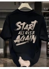 20/1 Penye Compack Start All Over Baskılı Oversize Bisiklet Yaka Kısa Kol T-shirt - Siyah