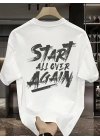 20/1 Penye Compack Start All Over Baskılı Oversize Bisiklet Yaka Kısa Kol Yazlık T-shirt - Beyaz