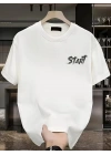 20/1 Penye Compack Start All Over Baskılı Oversize Bisiklet Yaka Kısa Kol Yazlık T-shirt - Beyaz
