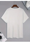 20/1 Penye Compack Uçak Baskılı Oversize Bisiklet Yaka Kısa Kol T-shirt - Beyaz