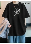 20/1 Penye Compack Uçak Baskılı Oversize Bisiklet Yaka Kısa Kol T-shirt - Siyah