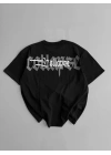 20/1 Penye Compack Unisex Baskılı Oversize Bisiklet Yaka Kısa Kol Yazlık T-shirt - Siyah