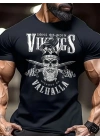 20/1 Penye Compack Vikings Valhalla Baskılı Oversize Bisiklet Yaka T-shirt - Siyah