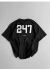 20/1 Penye CompackBaskılı Oversize Bisiklet Yaka Kısa Kol Yazlık T-shirt - Siyah
