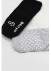 3Lü Basic Kaymaz Penye Soket Çorap 10107 Siyah Ekru Gri