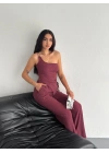 Asimetrik Crop Pantalon ikili Takım - Gül Kurusu