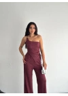 Asimetrik Crop Pantalon ikili Takım - Gül Kurusu