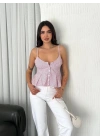 Askılı Dekolte deraylı crop - Kırmızı