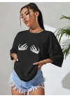 Baskılı Kadın T-shirt - Siyah