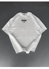 Baskılı Oversize Bisiklet Yaka T-shirt - Beyaz