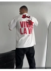 Baskılı Oversize Bisiklet Yaka T-shirt - Beyaz
