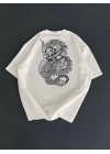 Baskılı Oversize Bisiklet Yaka T-shirt - Beyaz