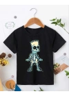 Bisiklet Yaka Kısa Kol Çocuk Baskılı T-Shirt - Siyah