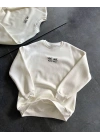 Bisiklet Yaka Üç İplik Baskılı Oversize SweatShirt - Beyaz