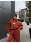 Bisiklet Yaka Üç İplik Sweat Takım - kiremit