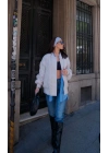 Cepli Bomber Ceket Mont - Beyaz